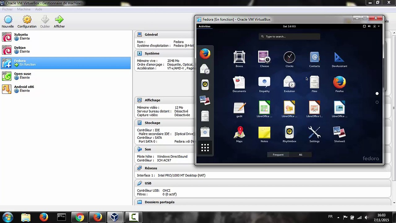 virtualbox démo linux xubuntu / linux fedora / linux android