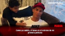 Cristiano Ronaldo announces his film while his son tries to scare him