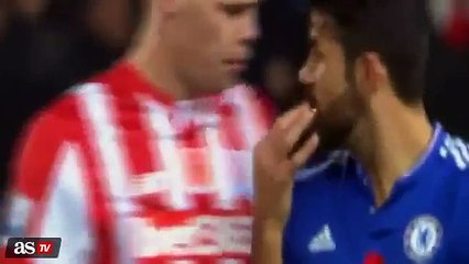 Chelsea’s Diego Costa unceremoniously told Stoke’s Ryan Shawcross he stunk
