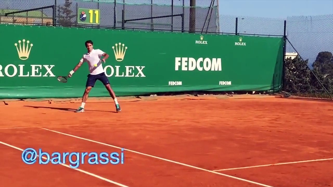 tennis practice: Federer practice in Monte Carlo 2015