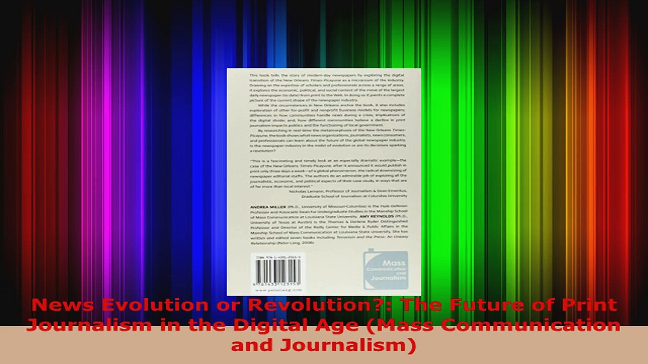 READ Online  News Evolution or Revolution The Future of Print Journalism in the Digital Age Mass AudioBooks