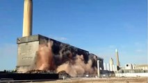 Building Implosion Video Controlled demolition decomissioned power station in Didcot, Engl
