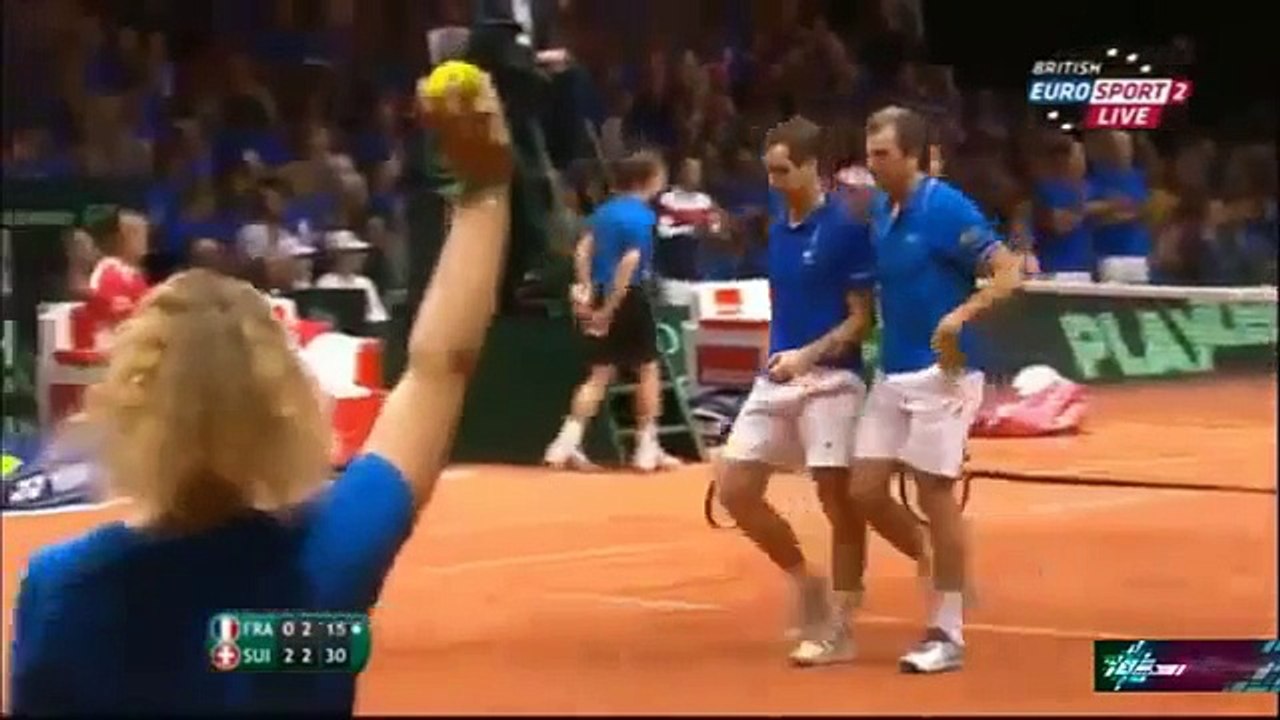 Full 3rd Set Federer/Wawrinka vs Gasquet/Beneteau Davis Cup 2014 Final