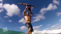 Two Gymnasts Perform Incredible Routine While Surfing