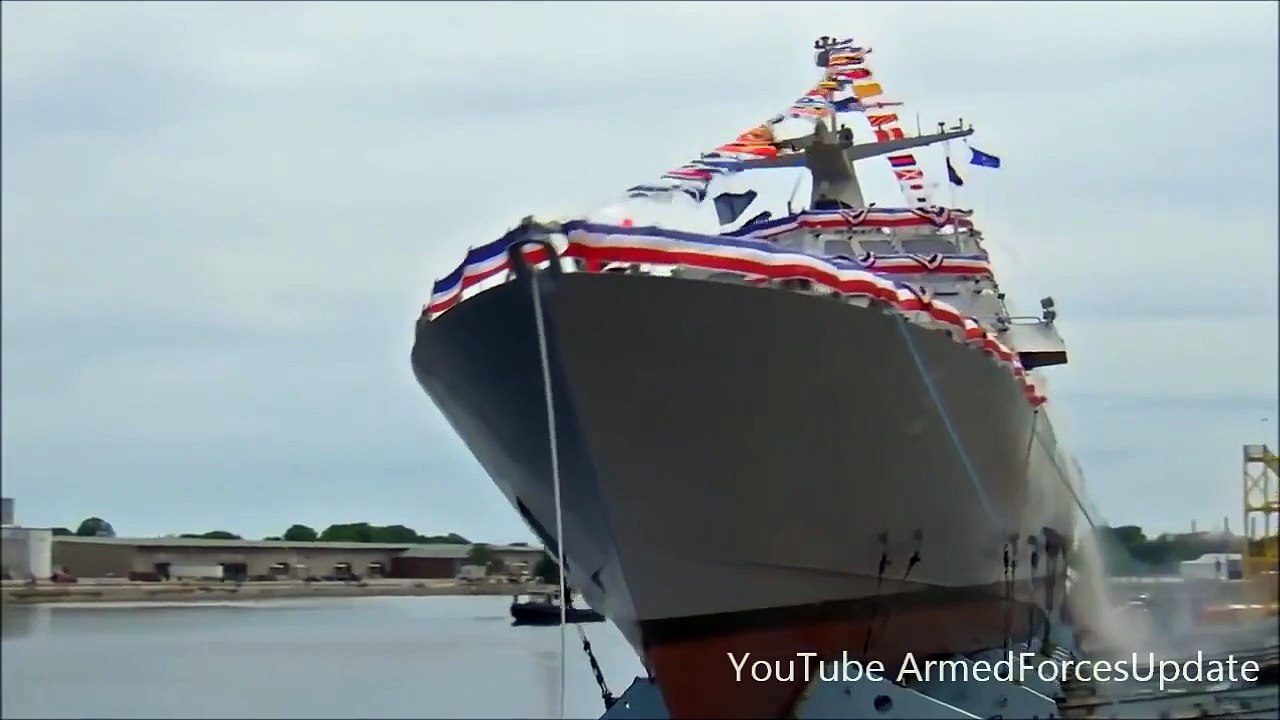 AWESOME US Navy LCS 9 Freedom class warship launch
