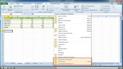 Excel, Baslangıc_1-Çalışma Alanı_6-Durum Çubuğu ile Çalışma
