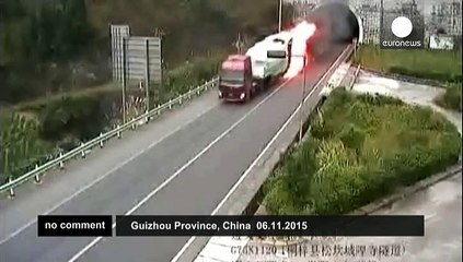 China: Tunnel tragedy avoided as 'fireball truck' driver steers clear