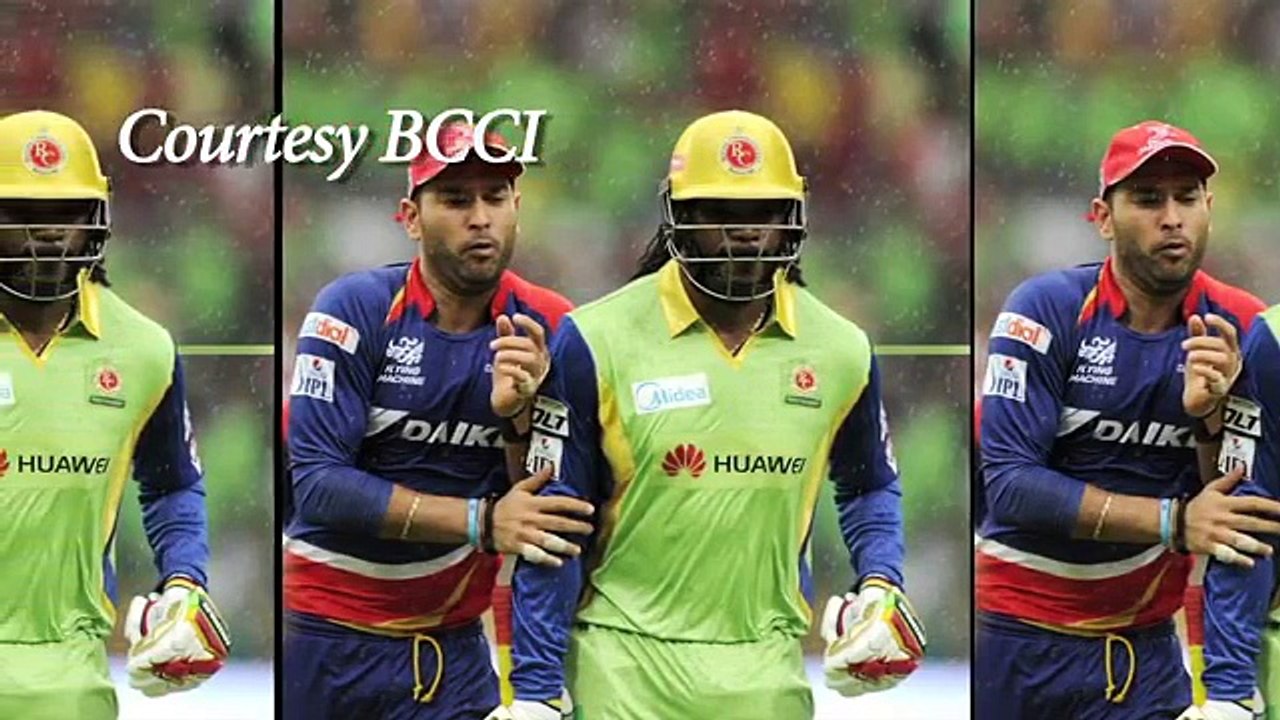 CHRIS GAYLE HITS YUVRAJ SINGH WITH HIS BAT