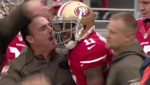 49ers Quinton Patton nearly knocks Coach over for first down