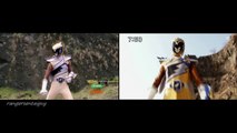 Power Rangers Dino Charge Gold Ranger First Appearance Split Screen (PR and Sentai Version)