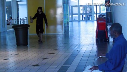 THROWING FOOD INFRONT OF A HOMELESS MAN