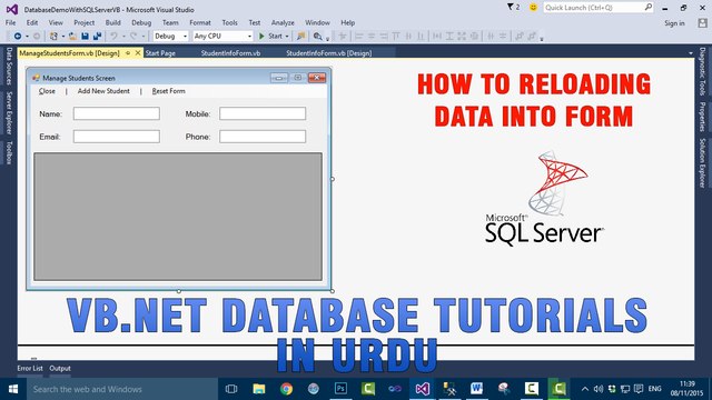 P(8) VB.NET Database Tutorial In Urdu - Reloading Data Into Form
