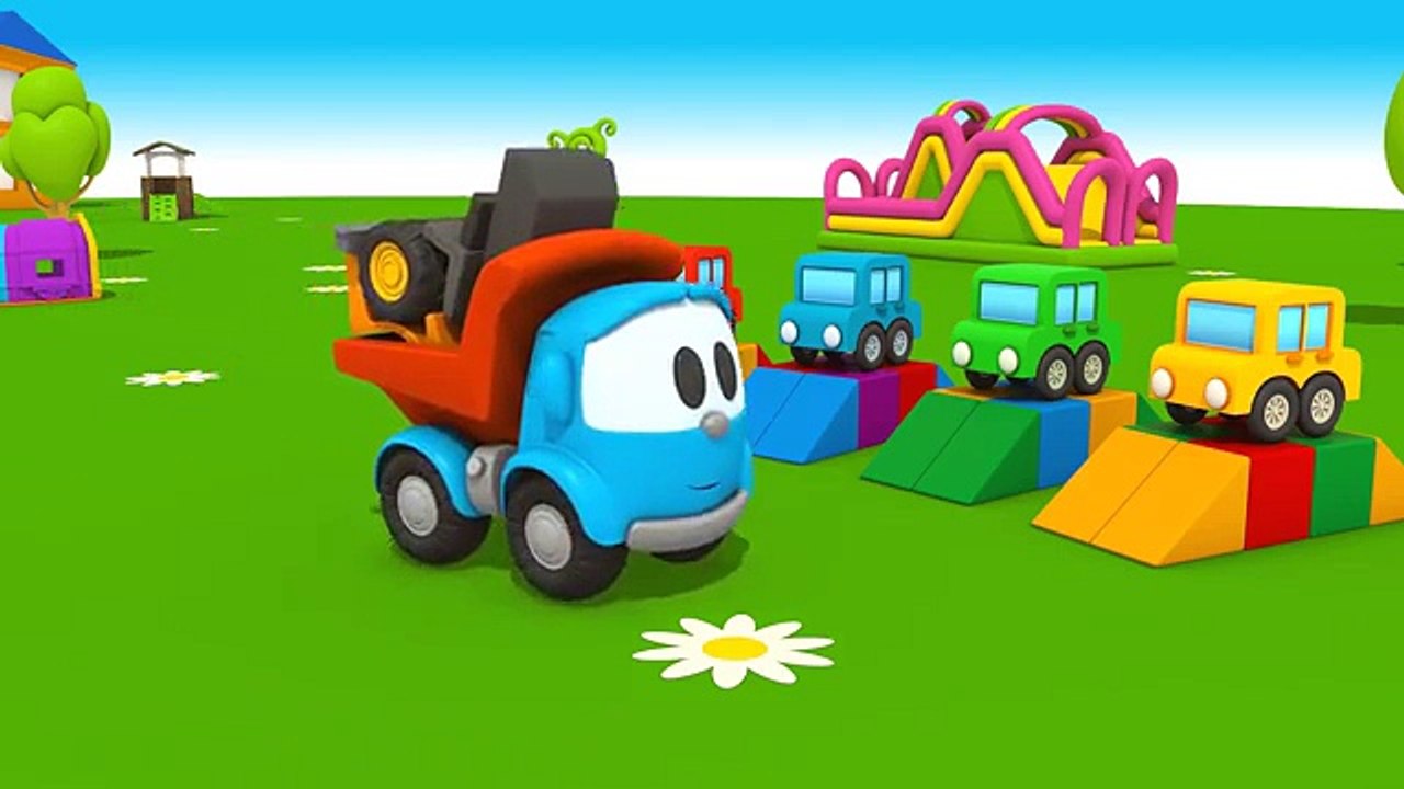 Toy Trucks Tutitu style - Leo JUNIOR'S CAR TRANSPORTER! Kid's 3D Educational Construction Cartoons