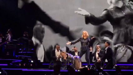 Madonna gets a spanking from Jessica Chastain on stage in Prague