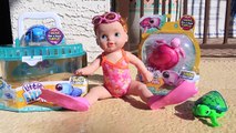 SWIMMING BABY DOLL & Turtles! Baby Born I Can Swim Doll Swims in Pool Underwater Little Li