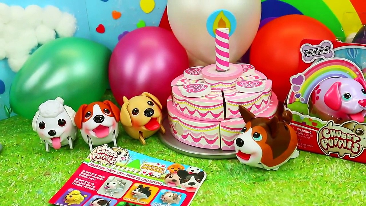 SUPER RARE Chubby Puppies Party with Surprise Toys Balloons & Cake for Dogs + Lavender Lab