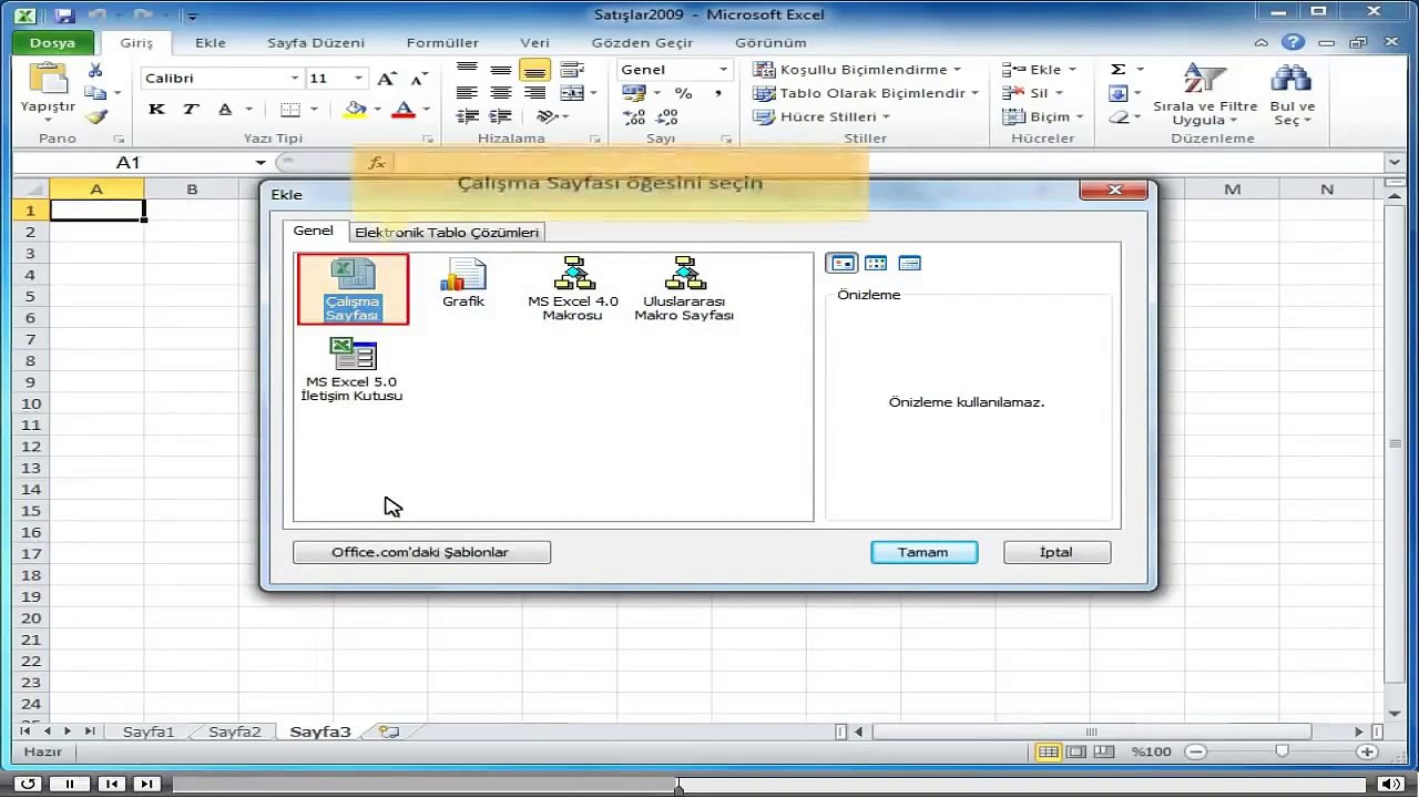 Excel, Baslangıc_3-Sayfa Biçimlendirme_5-Çalışma Sayfası Ekleme ve Silme