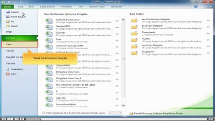 Excel, Baslangıc_2-Excel'e Giriş_7-Yeni Bir Çalışma Kitabı Oluşturma