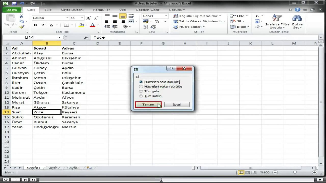 Excel, Baslangıc_3-Sayfa Biçimlendirme_2-Hücre Ekleme ve Silme
