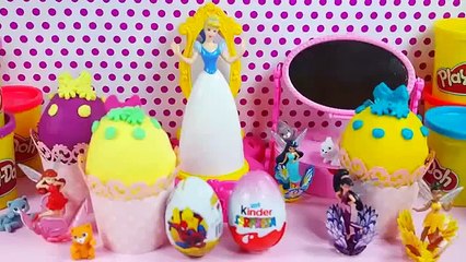 Giant Princess Kinder Surprise Eggs Disney Frozen Elsa Anna Minnie Mickey Play-Doh Huevos