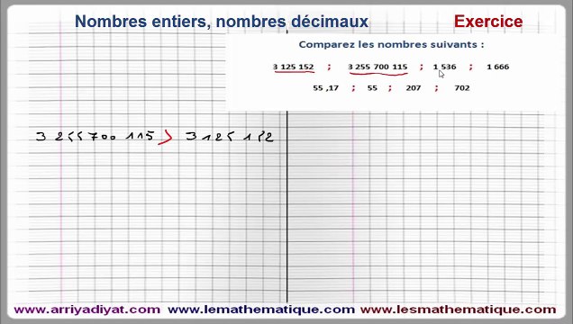 Maths 6ème - Nombres entiers et nombres décimaux Exercice 2