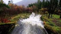 Huge waterfalls as rain drains off Lakeland Fells, UK