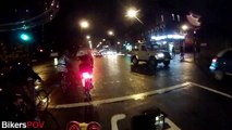 Pedestrian walks out in front of a bike and gets rev-jumped