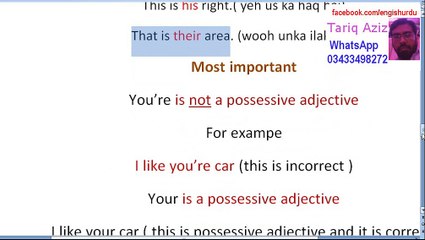 part Two Possessive adjectives Learn English Grammar In Urdu