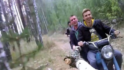 Two guys fell off the motorcycle during a "selfie"