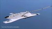 US Navy X 47 stealth UAV Aircraft take off and landing