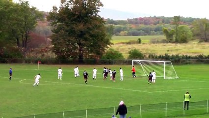 University soccer. Player scores flip throw-in