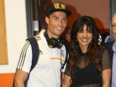 Priyanka Chopra and Cristiano Ronaldo playing soccer with at Dodger Stadium Los Angeles Real Madrid vs Everton