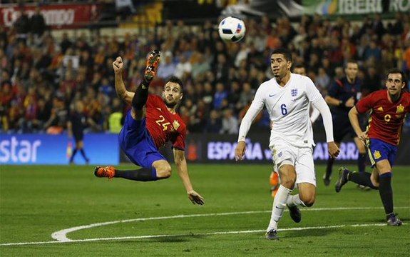 Mario Gaspar amazing overhead Goal _ Spain 1 - 0 England _ Friendly Match 2015