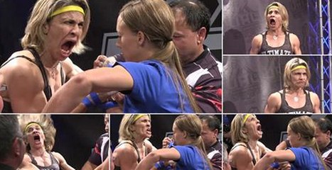 Brasileira fica possuída durante confronto de braço de ferro.