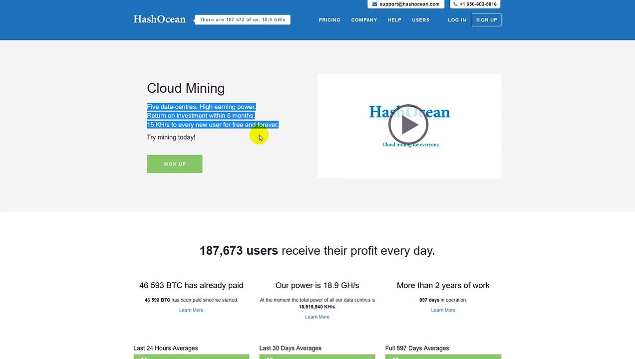 Hash Ocean - Облачный майнинг. 15 KHs бесплатно