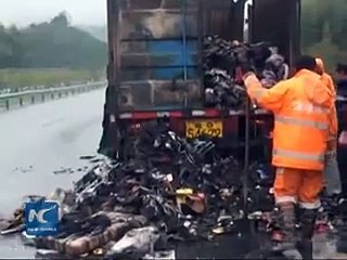 Courier truck catches fire 4000 parcles burned