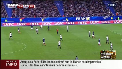 ‫ردت فعل رئيس فرنسا عند سماع الإنفجار في الملعب‬