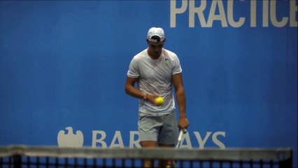 Rafael Nadal during&after practice at World Tour Finals 2015 in London.