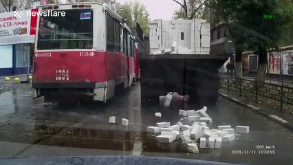 Bricks fall off moving truck