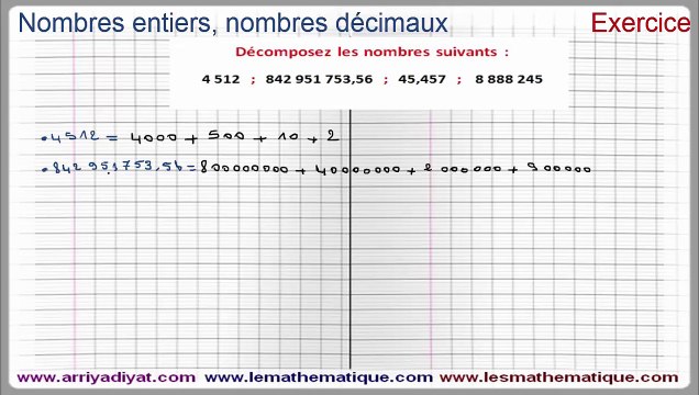 Maths 6ème - Nombres entiers et nombres décimaux Exercice 4