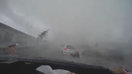 Typhoon takes a car infront of camera!!