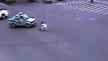 Father Leaps onto Road to save his Child