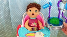 Baby Alive Lucy Dolls EATS SLIME!!! Gooey Green Food & Gross Diaper Change by DisneyCarToy