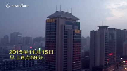 Massive building demolished in China