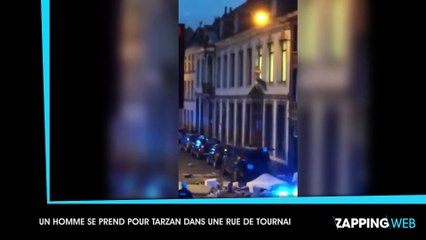 Un homme se prend pour Tarzan dans une rue de Tournai