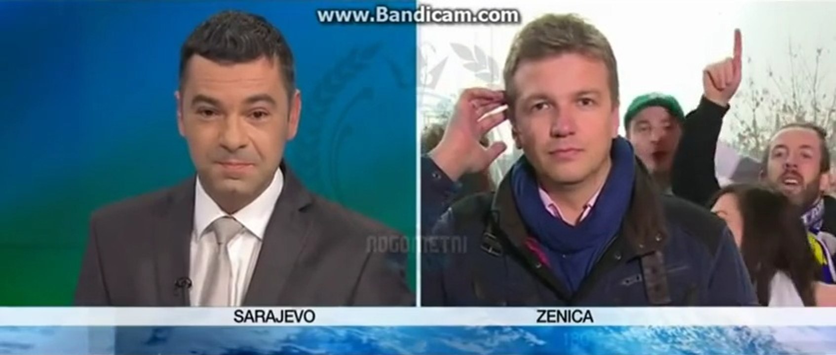 Un journaliste Bosnian reste calme face aux fans de Football Irlandais