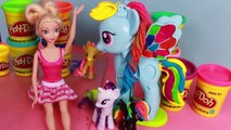 Disney Elsa Frozen Play Doh Makeover MLP Rainbow Dash Princess Playdough Dress Rarity Toy