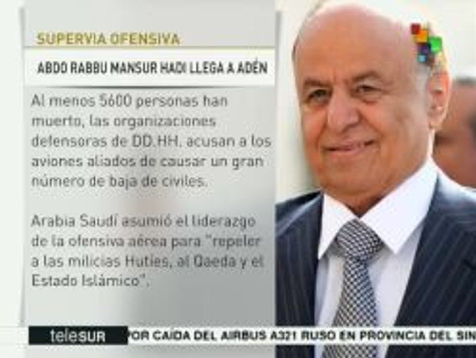 Presidente de Yemen regresa a Adén tras exilio