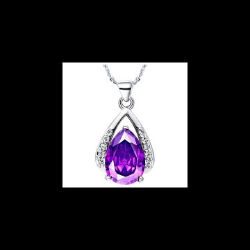 Sterling Silver Plated Pendant Necklace with Elegant Teardrop Amethyst Purple Crystal Element