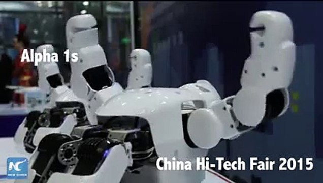 Alpha robot dancing hip hop, doing push-ups in S. China Tech Fair 2015